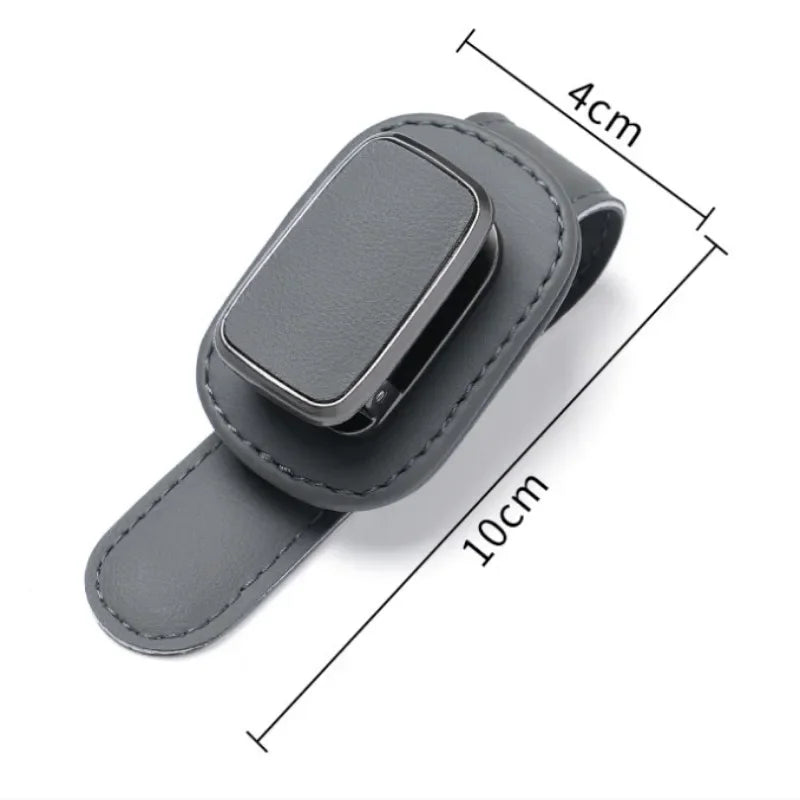 Car Sun Visor Glasses Holder — Leather Clip for Sunglasses & Cards