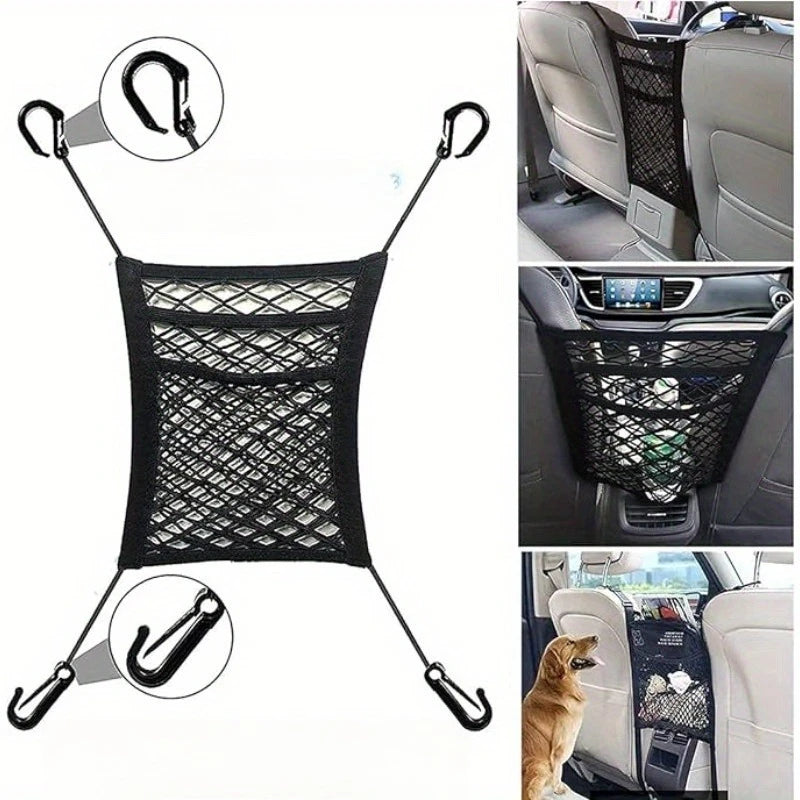 Car Storage Net Bag Between Seats Car Divider Pet Barrier Stretchable Elastic Mesh Bag Organizer Auto Accessories
