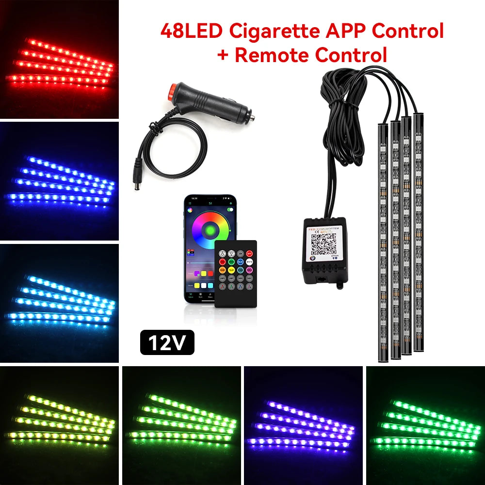 Car Interior LED Ambient Strip Lights — Music Sync, 16M Colors, App & Remote