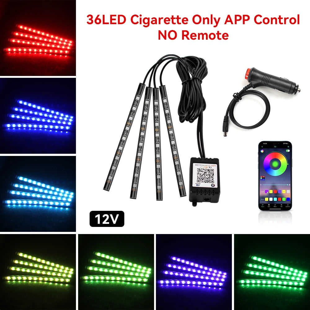 Car Interior LED Ambient Strip Lights — Music Sync, 16M Colors, App & Remote