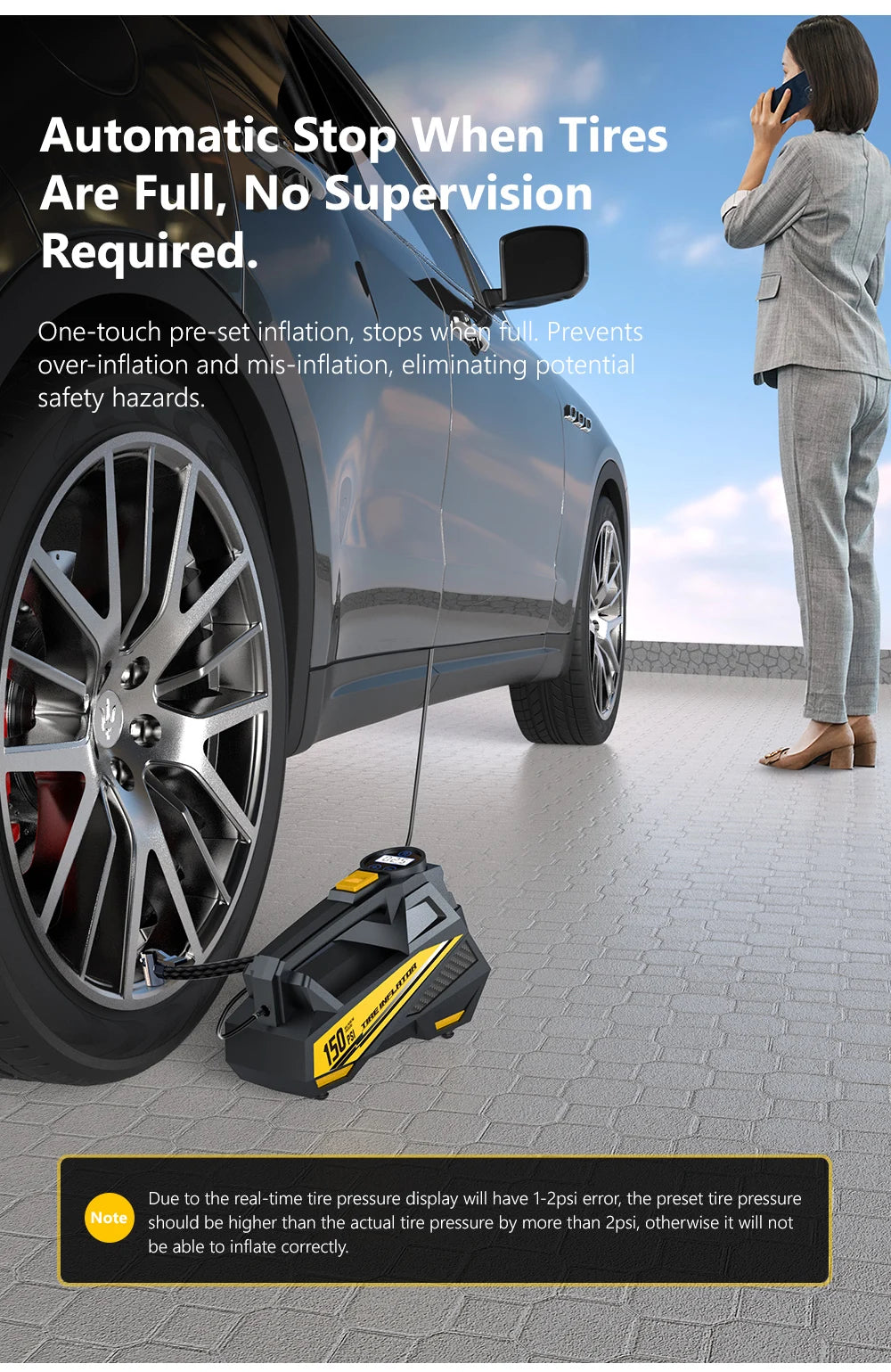 Portable Air Compressor — 150 PSI 12V Tire Inflator