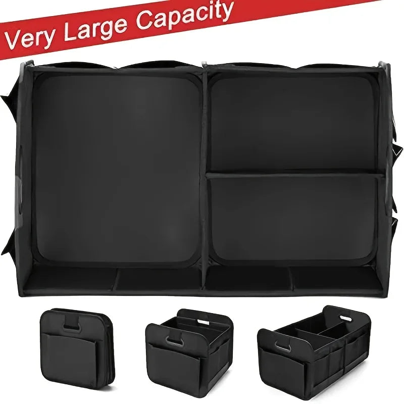 Collapsible Car Trunk Storage Box 600D Oxford Fabric Reinforced Handles Multiple Compartments for SUV Minivan Vehicle Storage