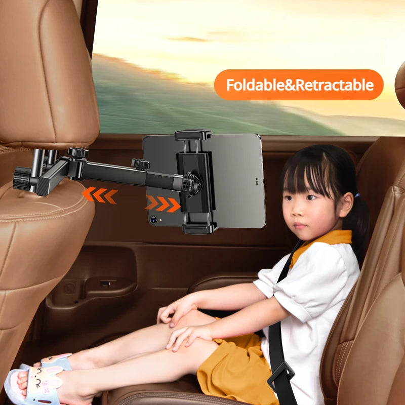 Rear Headrest Phone & Tablet Holder — Foldable 360° Back-Seat Mount