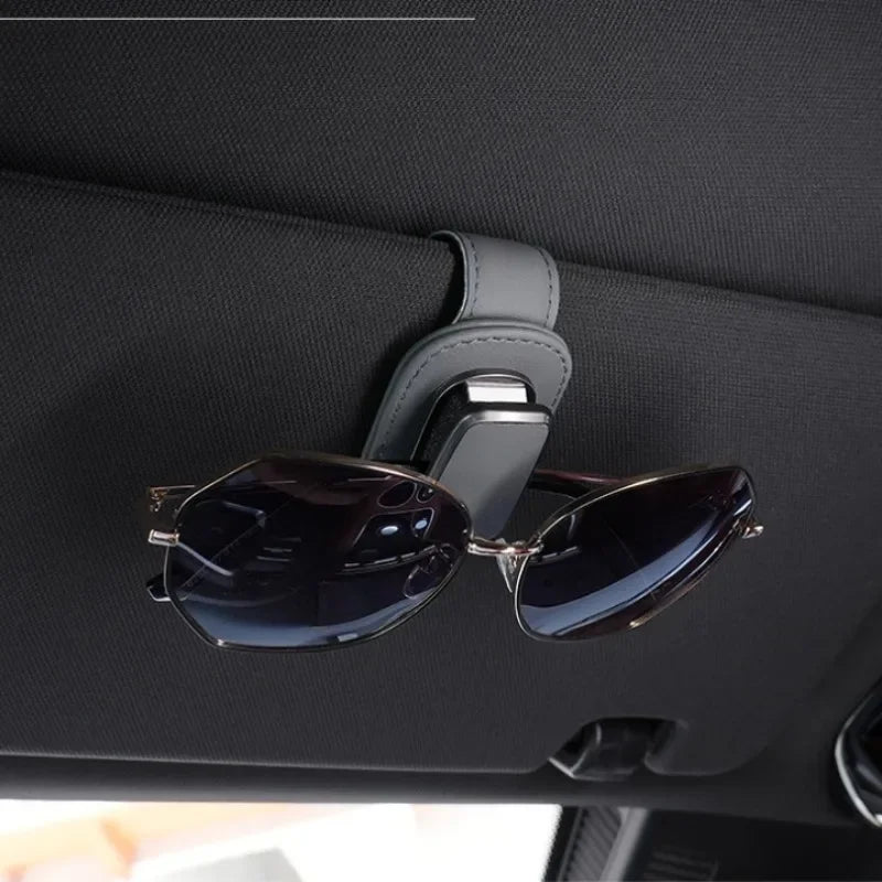 Car Sun Visor Glasses Holder — Leather Clip for Sunglasses & Cards