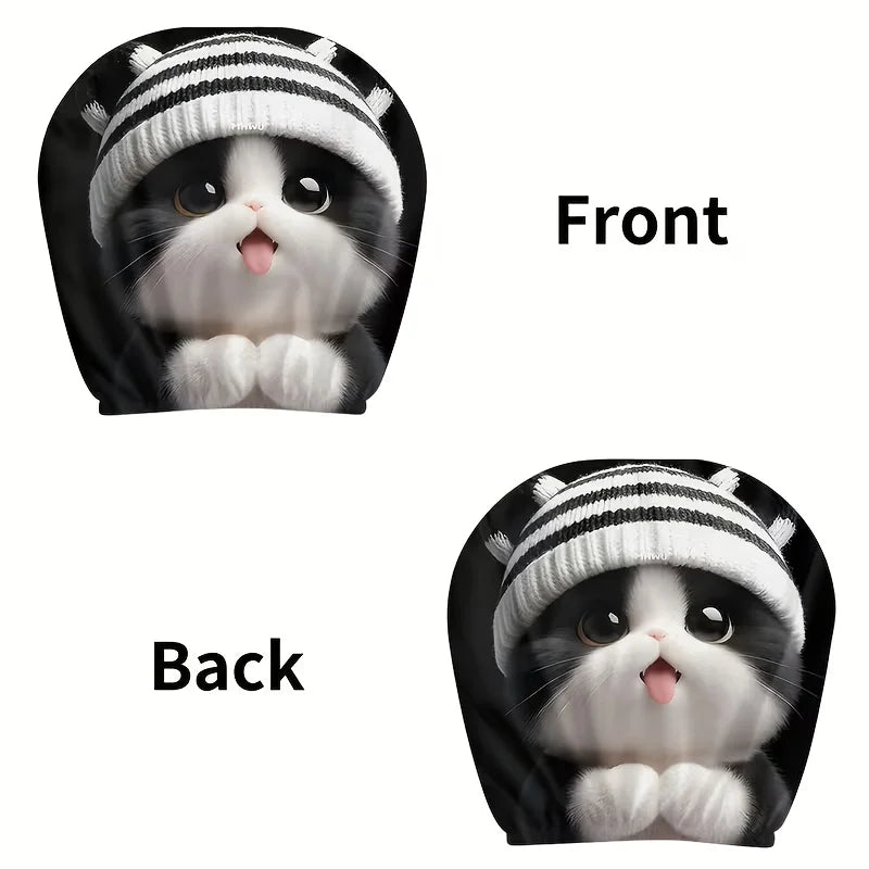 Knitted Car Headrest Covers — Set of 2, Cute Striped Design, Universal Fit