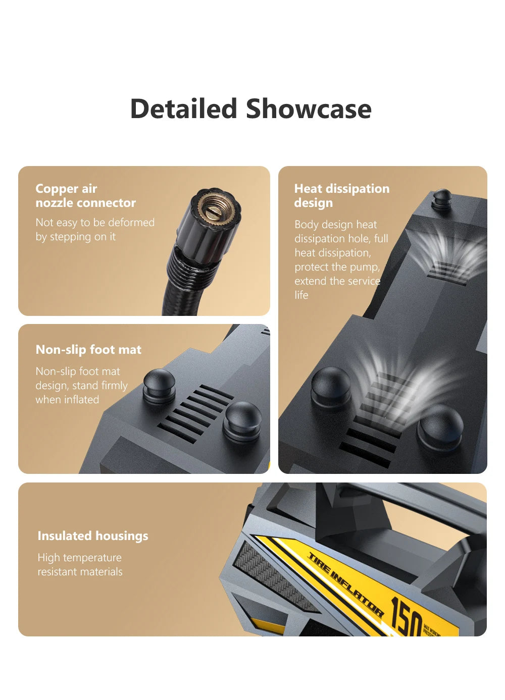 Portable Air Compressor — 150 PSI 12V Tire Inflator