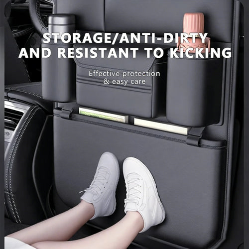 6-Pocket Seat Back Organizer — Anti-Kick Pad, Cup Holder & Device Storage, Universal Fit