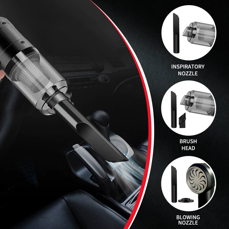 Handheld Car Vacuum — 15,000PA Cordless, Blow & Suction, Multiple Nozzles