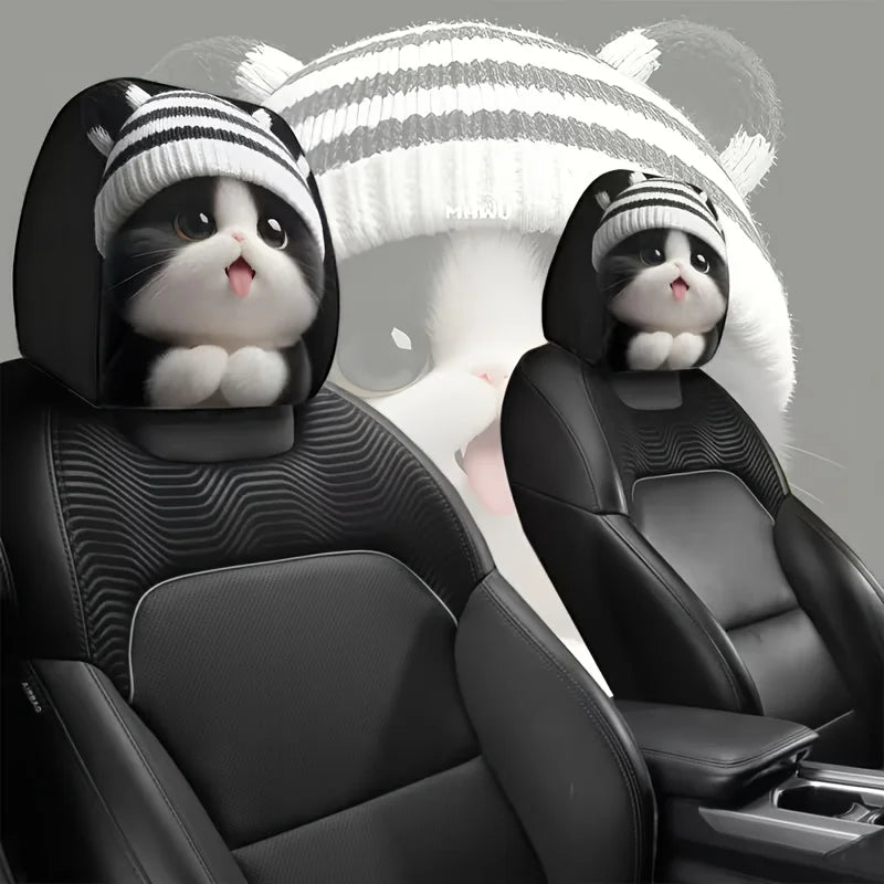 2pcs Cute Striped Knitted Car Headrest Covers Polyester Universally Applicable Long-Distance Travel and Driving Car Accessories