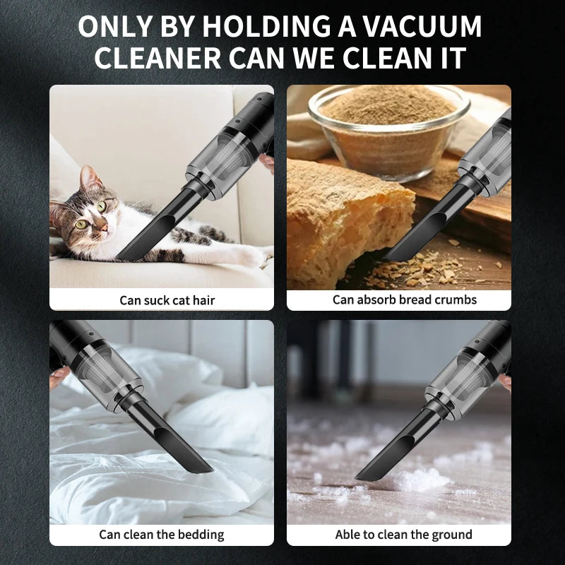 Handheld Car Vacuum — 15,000PA Cordless, Blow & Suction, Multiple Nozzles