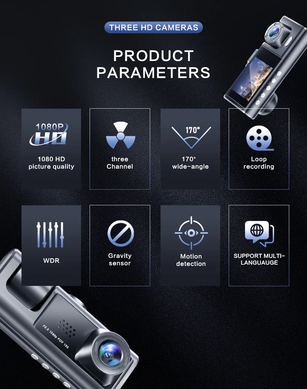 Dash Cam Full HD 1080P — Front Camera with Night Vision, Loop Recording & G-Sensor