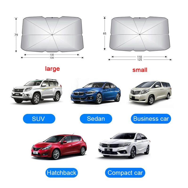 Umbrella-Style Car Sun Shade — Front Windshield UV Protection