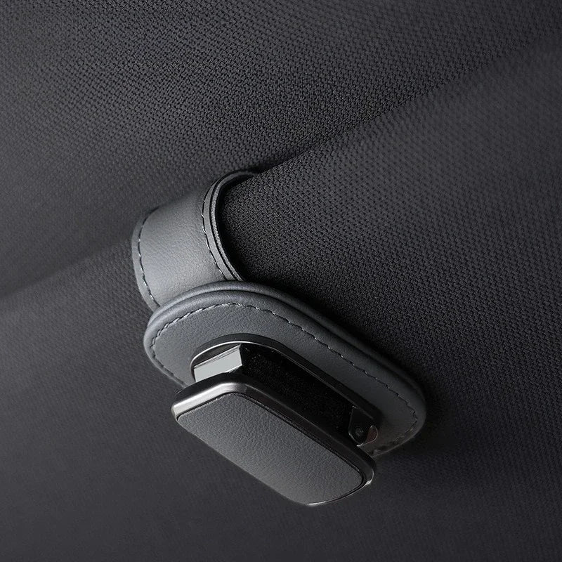 Car Sun Visor Glasses Holder — Leather Clip for Sunglasses & Cards