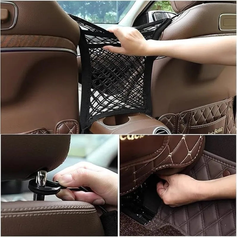 Car Storage Net Bag Between Seats Car Divider Pet Barrier Stretchable Elastic Mesh Bag Organizer Auto Accessories