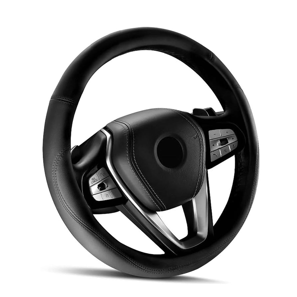 Leather Steering Wheel Cover — Universal Fit 14.5"–15", Anti-Slip Breathable Grip