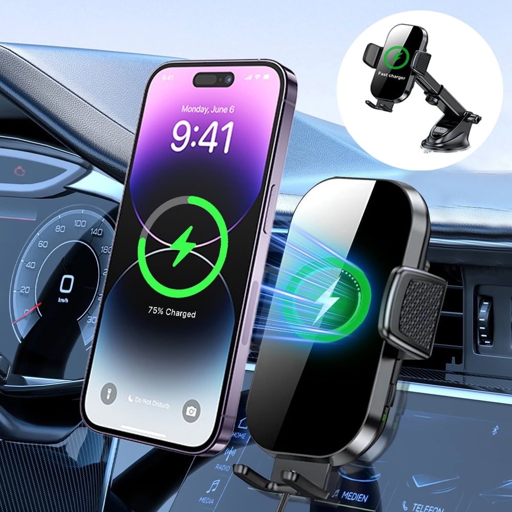 15W wireless car charger auto-clamp mount
