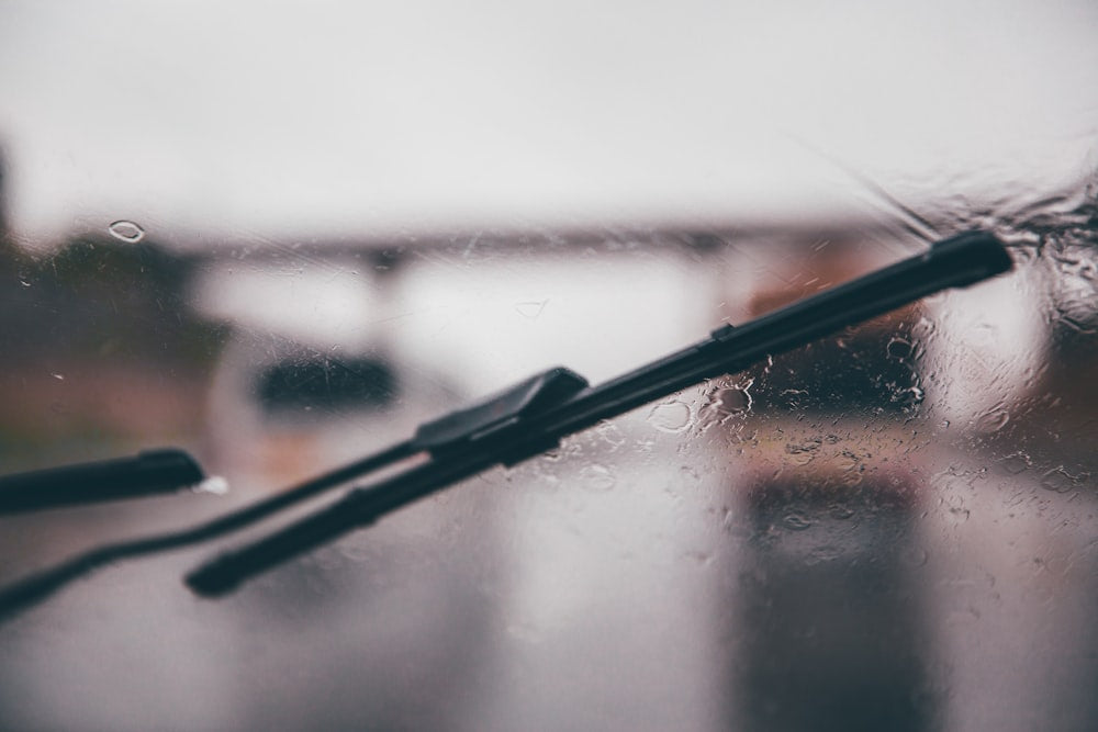 Shallow focus of black vehicle wiper blade