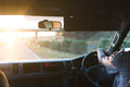 Sun glare through car windshield