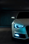 White vehicle with blue neon LED headlight bulb
