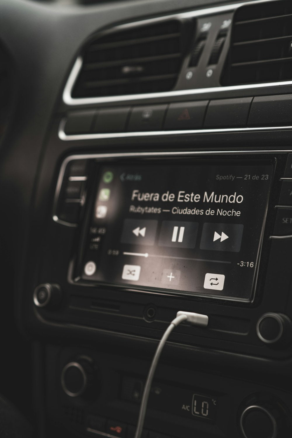 Turned on head unit in car