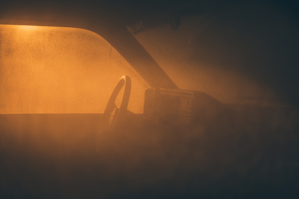 Foggy car interior windshield