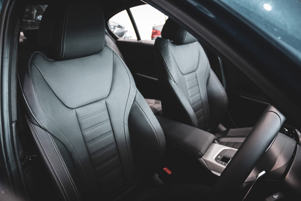 Black leather car seat interior