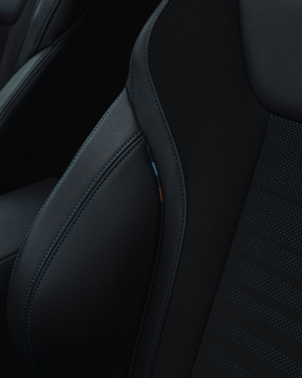 Car seats with center console close up