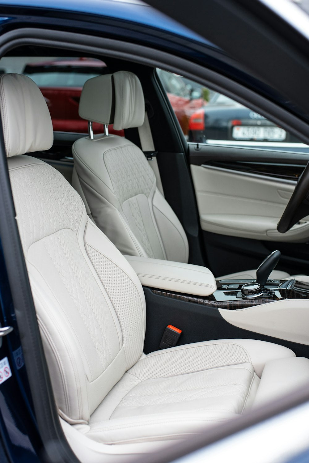 Car interior with white leather seats