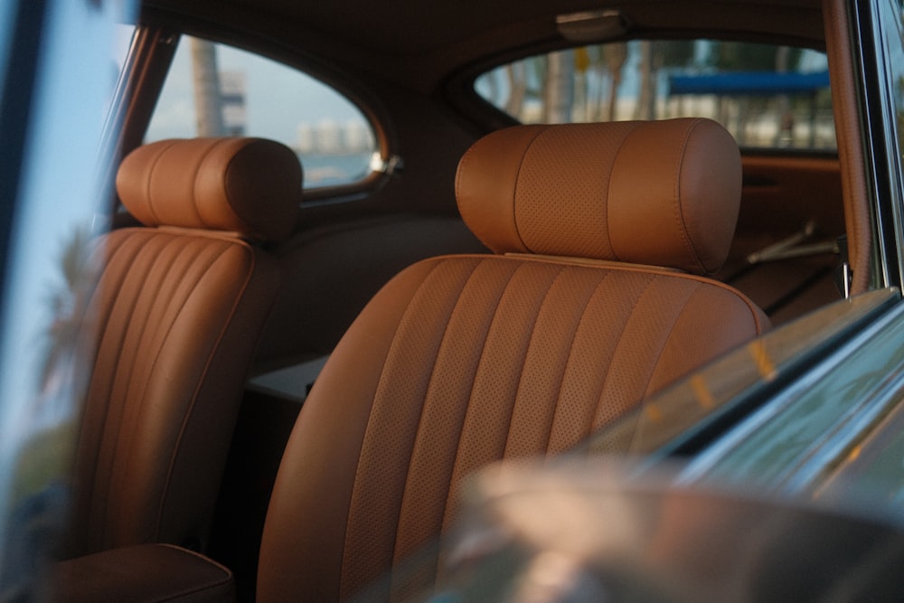 Car interior with brown leather seats