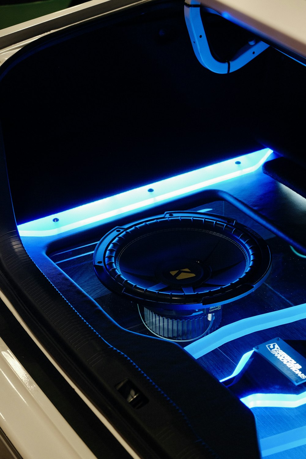Car interior with blue fiber optic starlight lighting