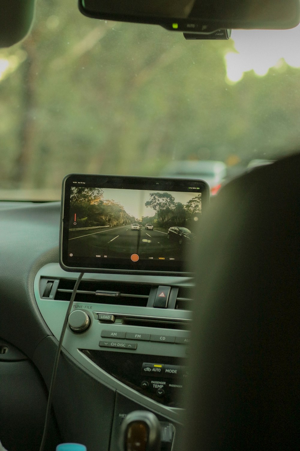 GPS navigation tablet on car dashboard