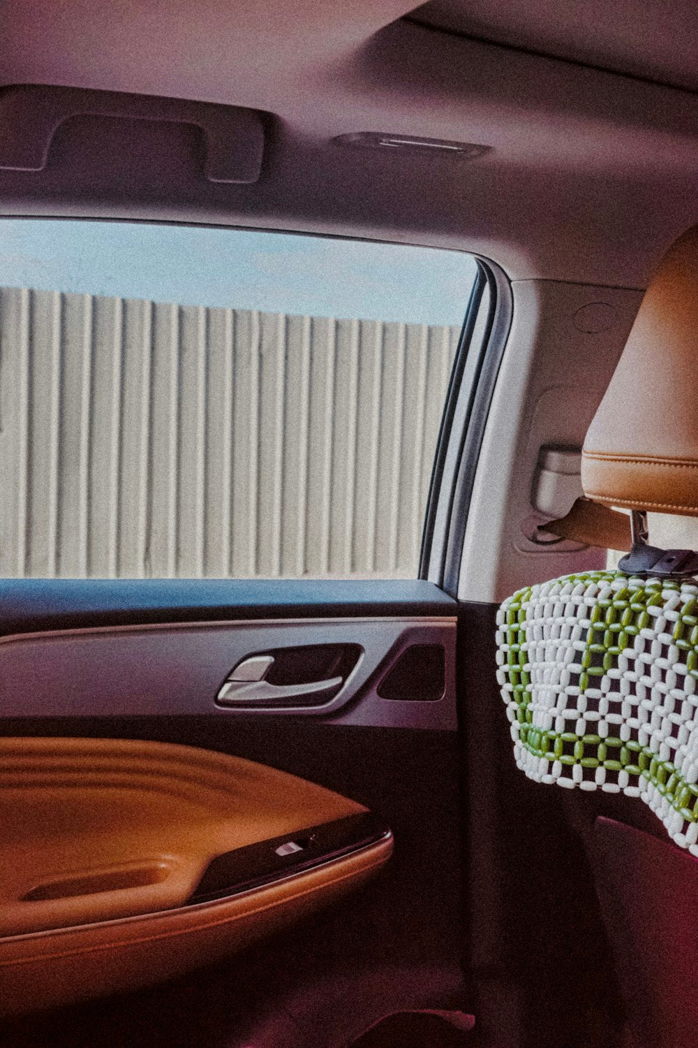 Interior view of car looking out window